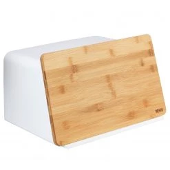 WENKO Boîte à pain Kubo - Polystyrène / Bambou - Blanc