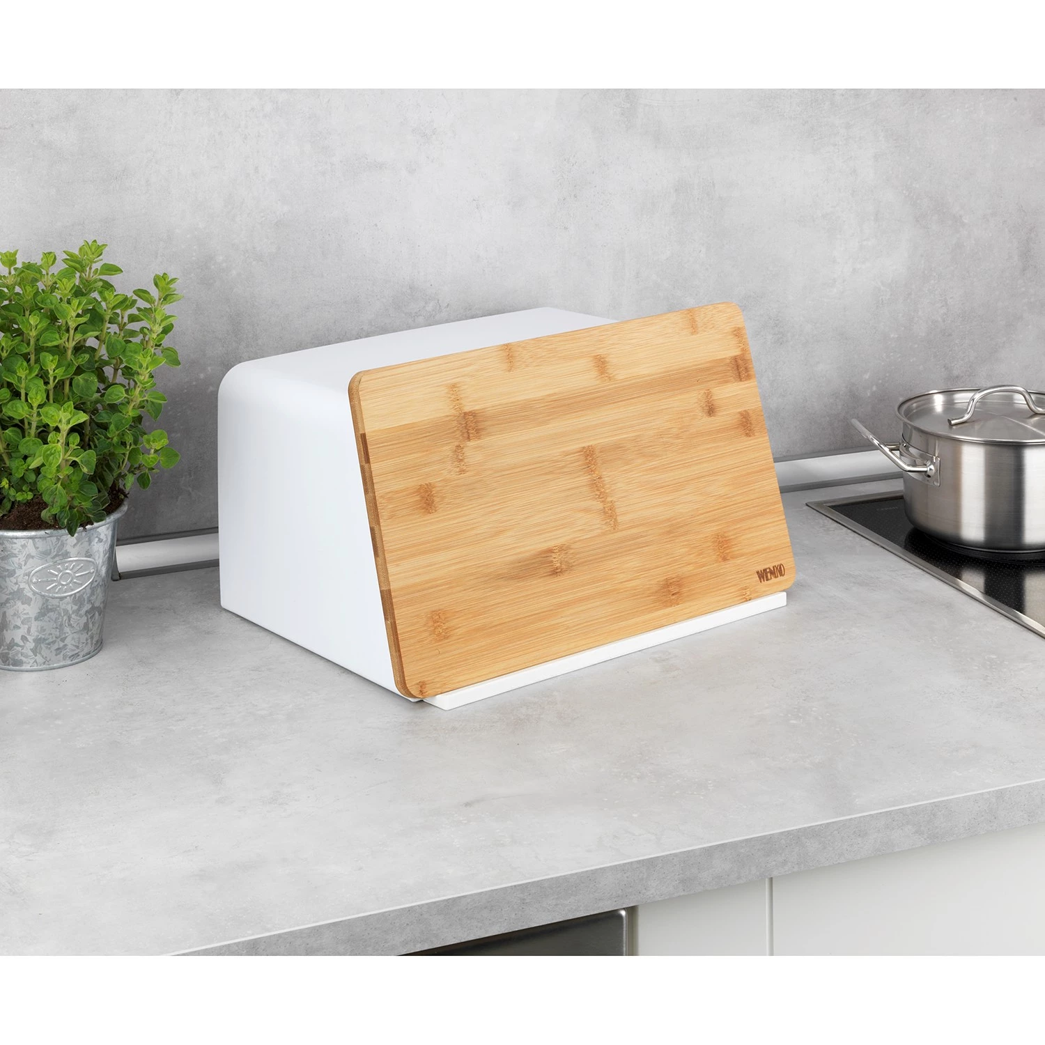 WENKO Boîte à pain Kubo - Polystyrène / Bambou - Blanc – Image 2