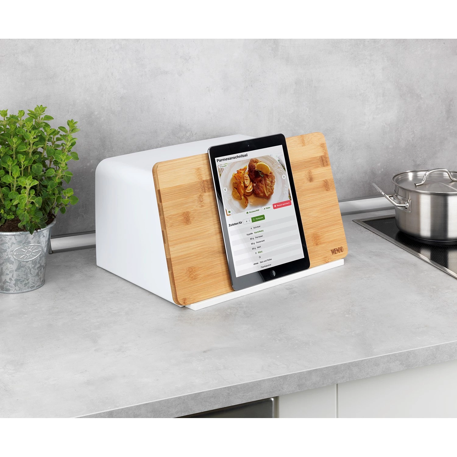 WENKO Boîte à pain Kubo - Polystyrène / Bambou - Blanc – Image 3