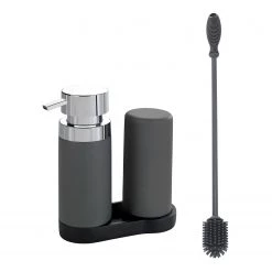 WENKO Set pour vaisselle Arzon (2éléments) - Polyrésine / Silicone - Gris