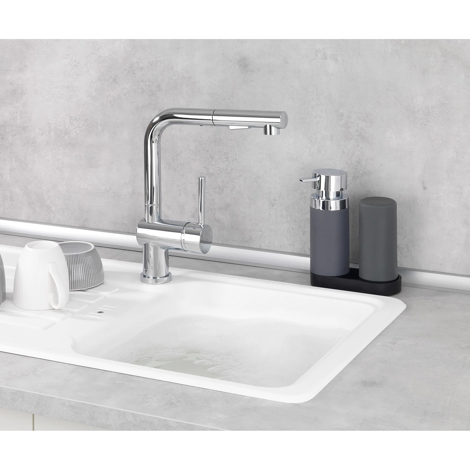 WENKO Set pour vaisselle Arzon (2éléments) - Polyrésine / Silicone - Gris – Image 4