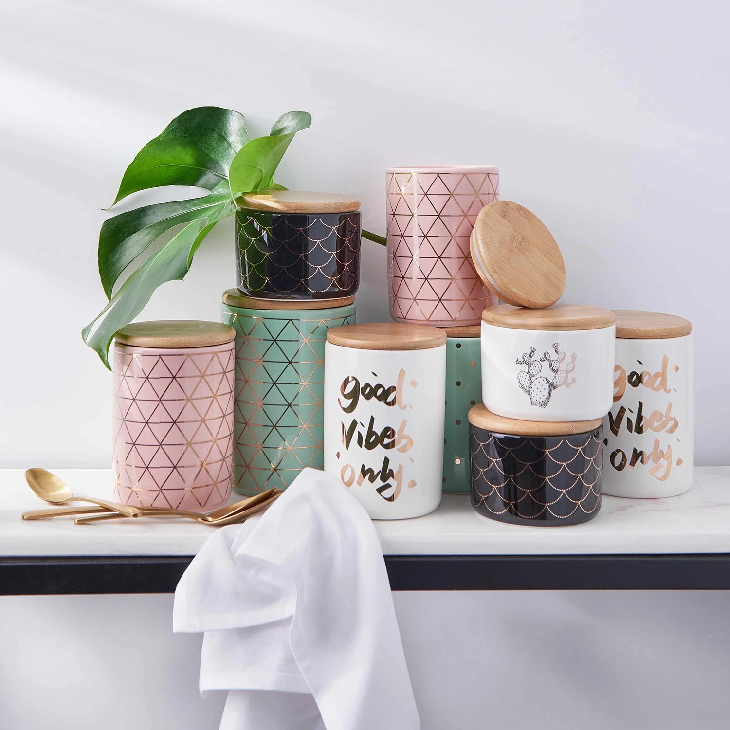 Butlers Boîte Zigzag QUEEN IT - Dolomite / Bambou / Silicone - Menthe / Doré – Image 2